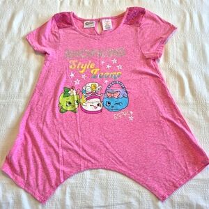 Shopkins girls XL 14/16 Pink kerchief bottom shirt sleeve shirt EUC